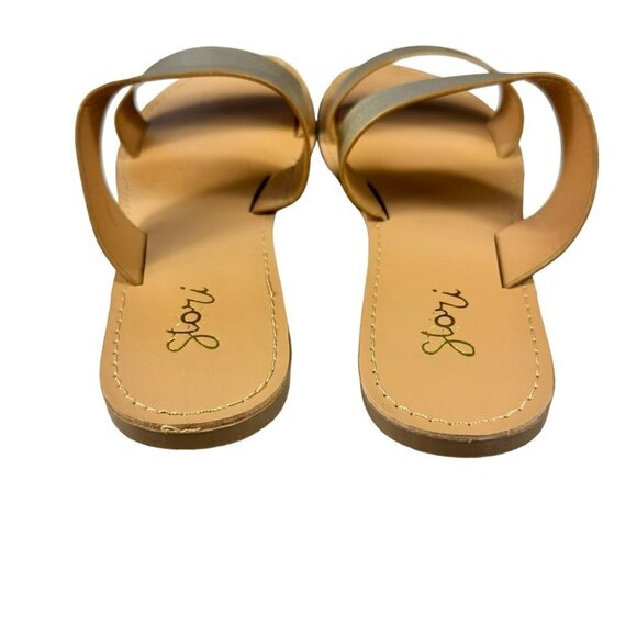 Gold Metallic Double Wide Straps Slide Sandal‎ Women's Slip on Size 8 - Picture 7 of 9